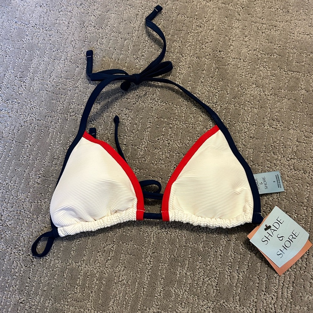 NWT Shade & Shore Red and Cream Bikini Top swim top USA - Picture 1 of 2